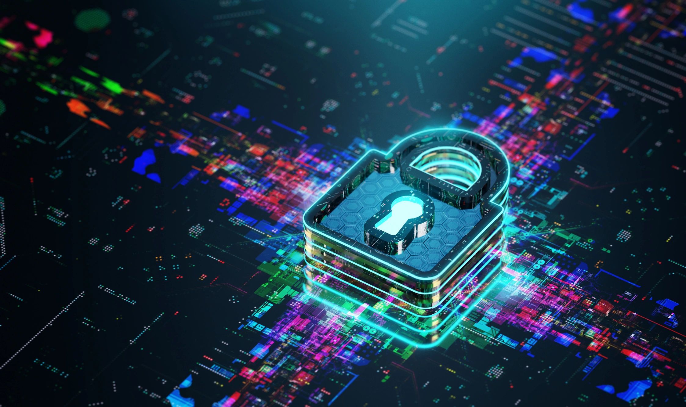 Futuristic lock icon representing digital privacy and data protection