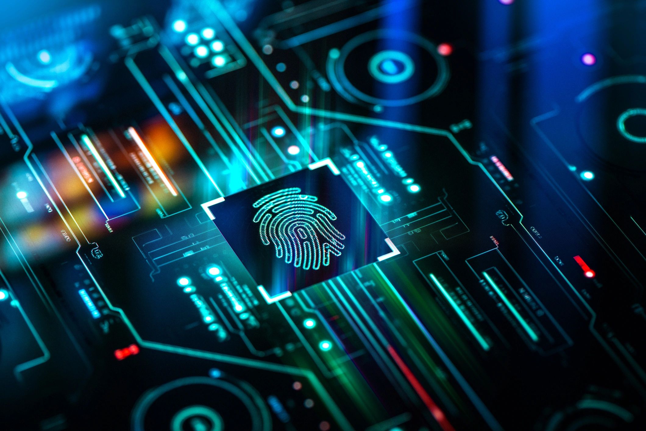 Biometric security interface illustrating controlled access to information