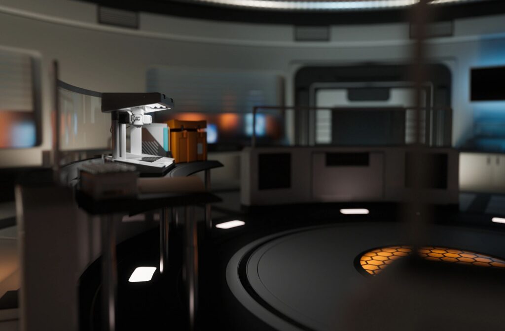 A 3D printer in a research facility at night